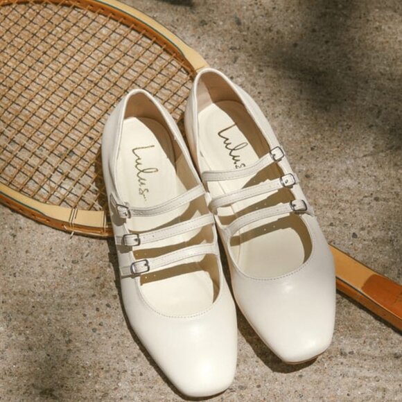 Lulus Shoes - Ortie Bone Strappy Buckle Ballet Flats/NIB/9